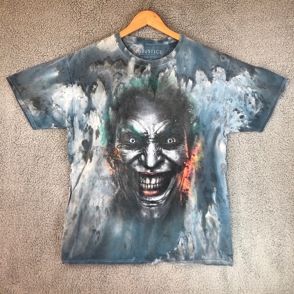 Injustice Gods Among Us Joker Tie Dye Graphic T-Shirt Mens Large DC Comics Blue